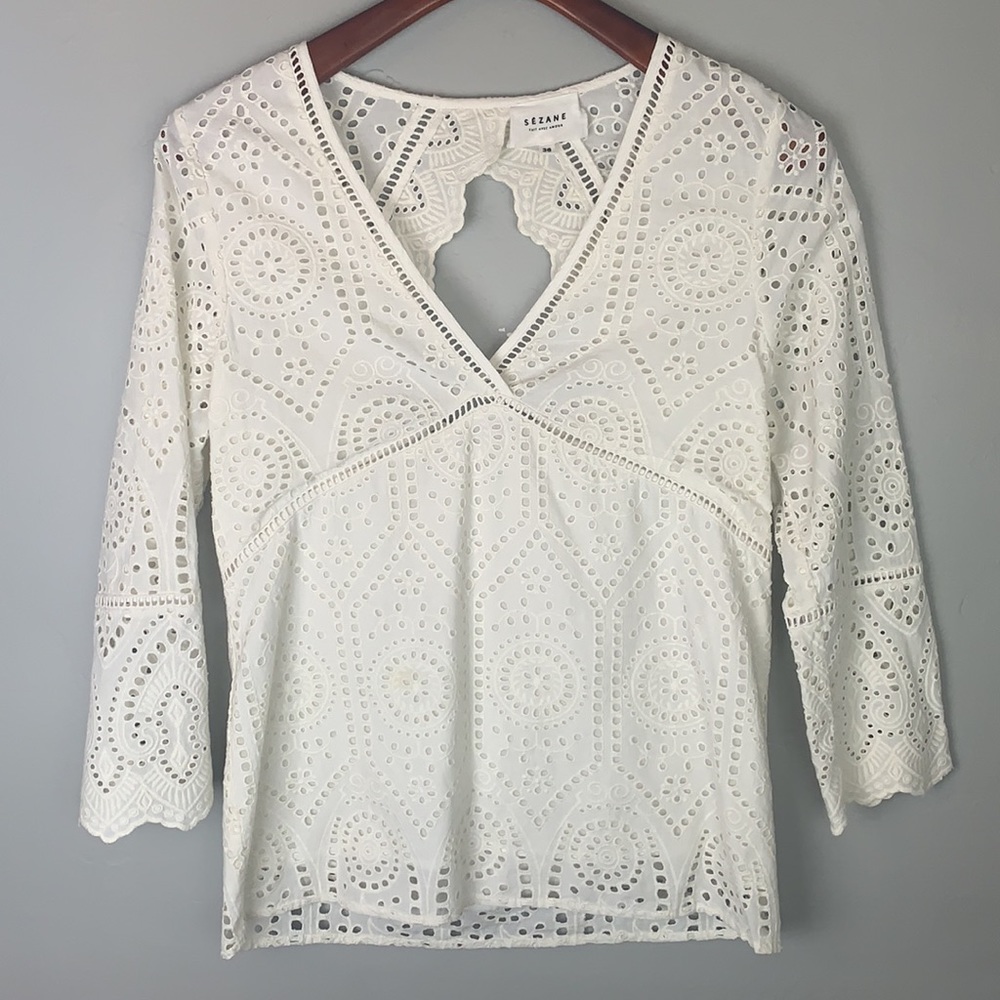 Sezane Andrea White Eyelet Blouse